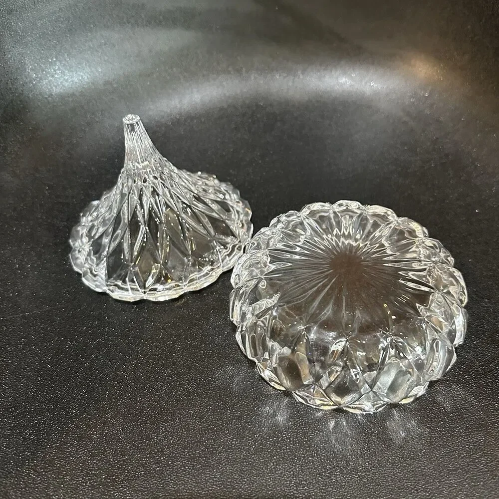Clear Glass Geometric Cut Glass Bowl with Lid Hersey Kiss Crystal Fairy Garden